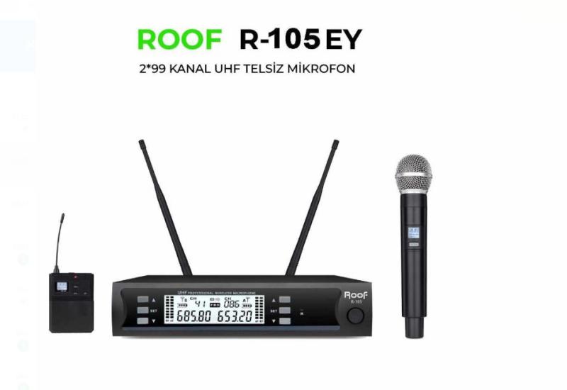 Roof R-105EY 2X99 Kanal UHF 1 El 1 Yaka Telsiz Mikrofon