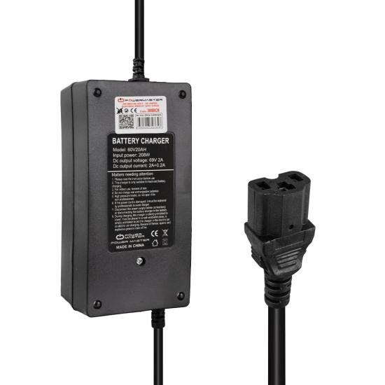 Powermaster PM-31801 60 Volt - 20 Amper IEC C15 Dişi Uçlu Kapasite Göstergeli Elektrikli Bisiklet Şarj Akü Cihazı (ADJ160-01)