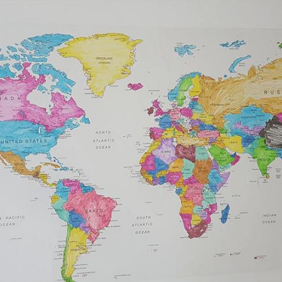Dünya Haritası Kağıt Tahta 110×56 Cm