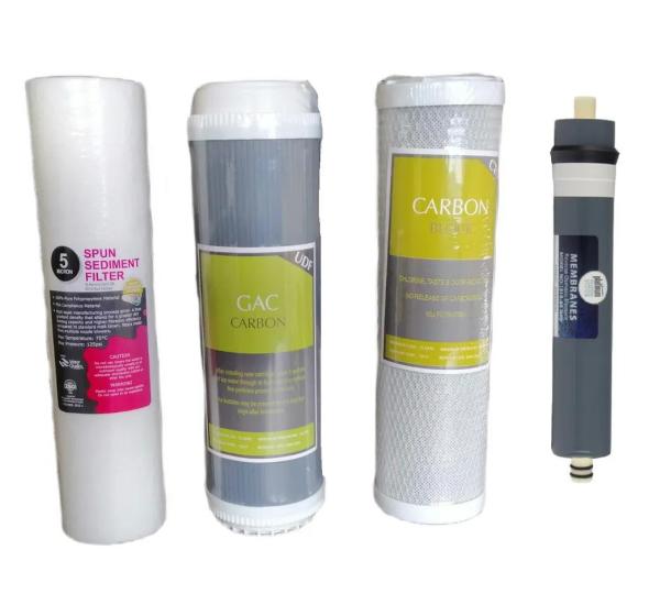Açık Kasa Su Arıtma Filtresi 4 Lü Set 10’’ inch 3 Ön Filtre Kömür Granül Aktif Karbon Filtre Aqualine Platinum 1812 Membran 80 GPD