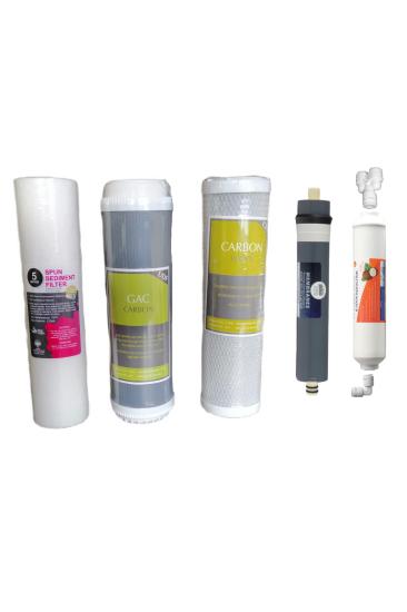 Açık Kasa Su Arıtma Filtresi 5 Li Set 10’’ inch 3 Ön Kömür Granül Aktif Filtre Post Tatlandırıcı Coconut Platinum Membran 80 GPD