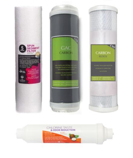 Açık Kasa Su Arıtma Filtresi 4 Lü Set 10’’ inch 3 Ön Kömür Granül Aktif Karbon Filtre Post Karbon Tatlandırıcı Coconut Filtre Esli