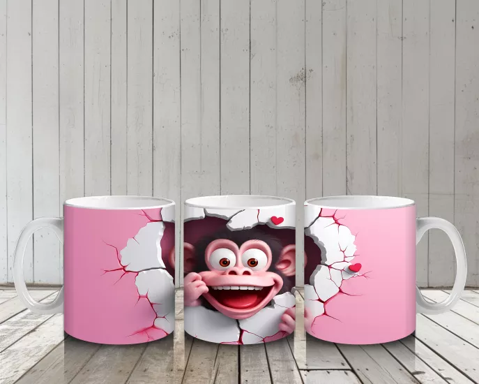 Çocuklara Sütü Sevdiren Duvarı Delip Bakan Meraklı Maymun Kupa Bardak