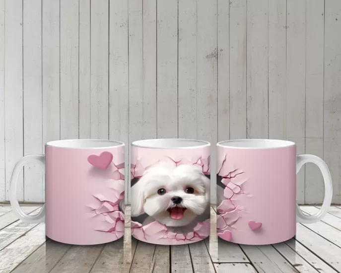 Çocuklara Sütü Sevdiren Kalp Çerçevesinden Bakan Sevimli Yavru Köpek Kupa Bardak