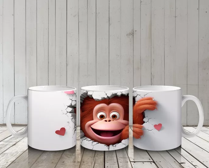 Çocuklara Sütü Sevdiren Kalp Çatlağından Bakan Şirin Maymun Kupa Bardak