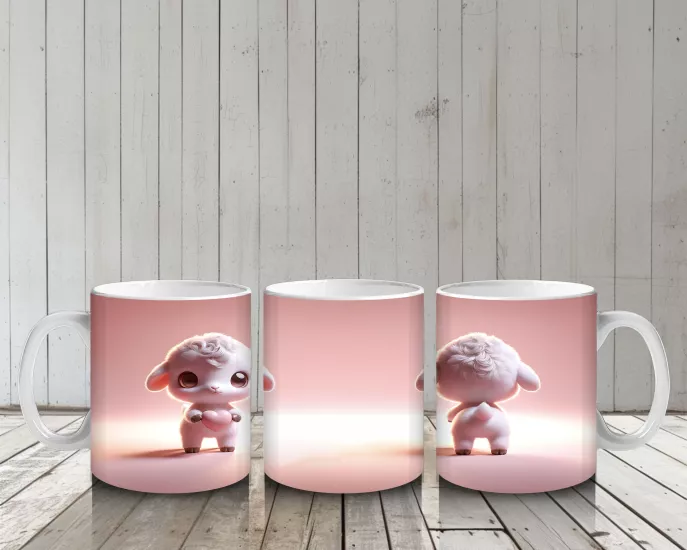 Çocuklara Sütü Sevdiren Duvarı Delip Bakan Neşeli Kuzu Kupa Bardak