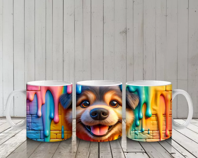 Çocuklara Sütü Sevdiren Renkli Duvar Dostu Köpek Kupa Bardak