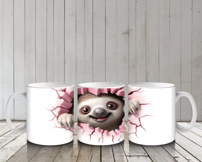 Çocuklara Sütü Sevdiren Kalp Duvarından Bakan Sevimli Tembel Hayvan Kupa Bardak