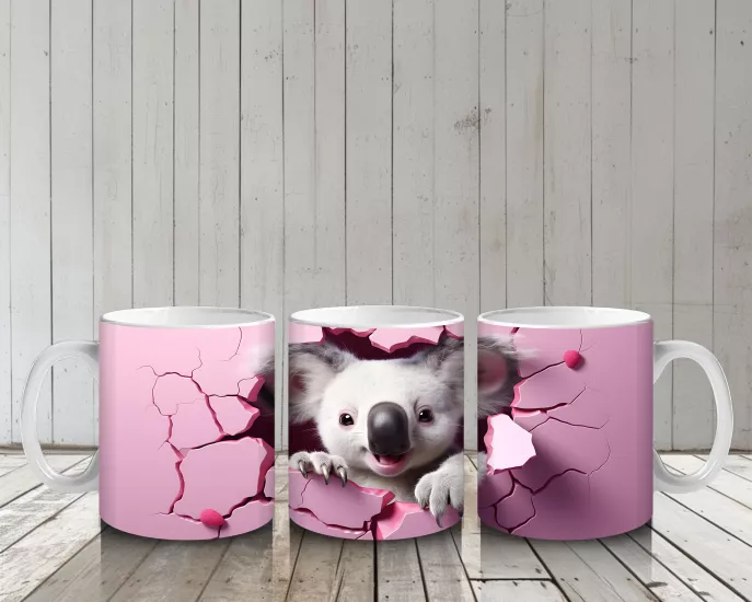Çocuklara Sütü Sevdiren Kalp Duvarından Bakan Meraklı Koala Kupa Bardak