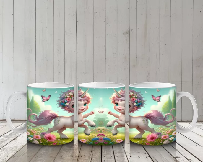Çocuklara Sütü Sevdiren Çiçekli Taçlı Sevimli Unicorn Desenli Kupa Bardak