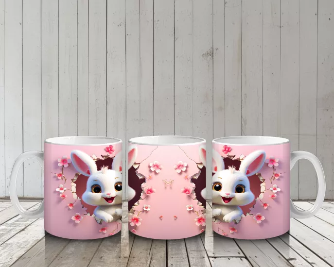 Çocuklara Sütü Sevdiren Çiçek Taclı Tavşan Kupa Bardak