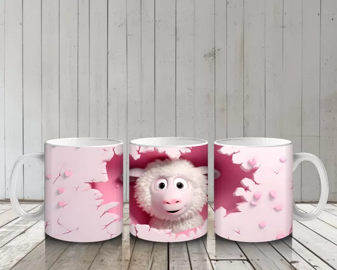 Çocuklara Sütü Sevdiren Kalp Çatlağından Bakan Şirin Kuzu Kupa Bardak