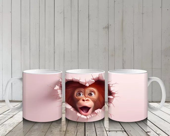 Çocuklara Sütü Sevdiren Duvarı Delip Bakan Meraklı Maymun Kupa Bardak