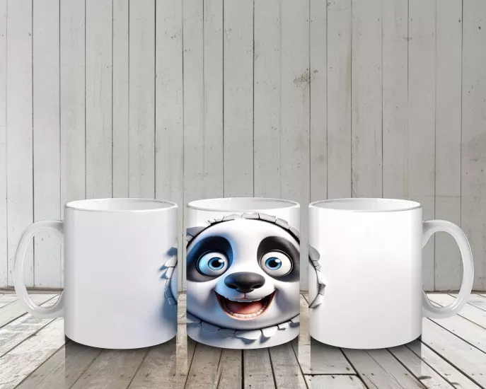 Çocuklara Sütü Sevdiren Duvarı Delip Bakan Meraklı Panda Kupa Bardak