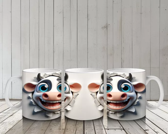 Çocuklara Sütü Sevdiren Gülümseyen İnek Yüzü Kupa Bardak