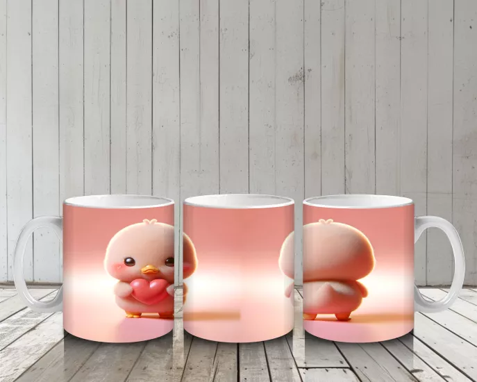 Çocuklara Sütü Sevdiren Kalp Tutan Minik Civciv Kupa Bardak