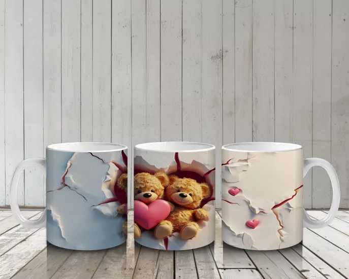 Çocuklara Sütü Sevdiren Sevgi Dolu Peluş Ayıcık Çifti Kupa Bardak