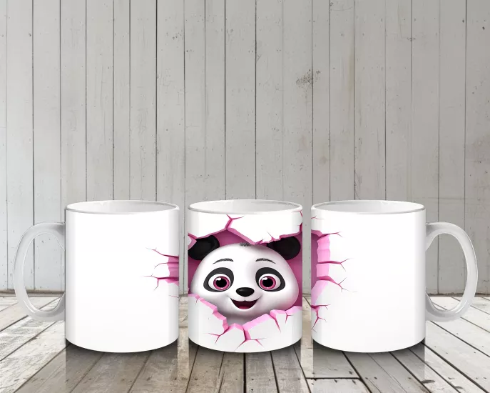 Çocuklara Sütü Sevdiren Duvarı Delip Bakan Meraklı Panda Kupa Bardak