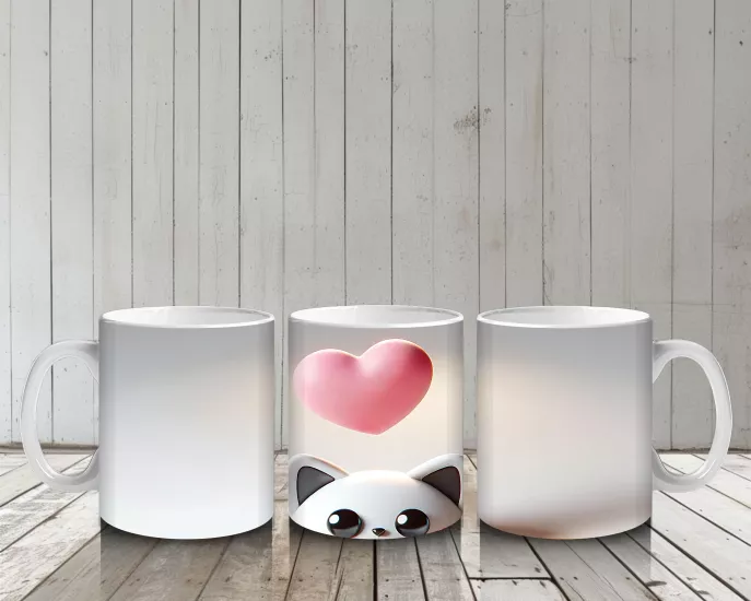 Çocuklara Sütü Sevdiren Kalp Başlı Kedi Arkadaşı Kupa Bardak