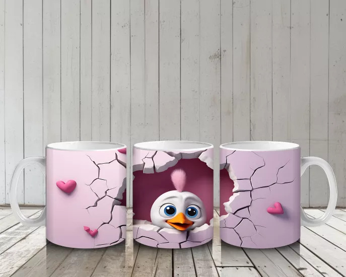 Çocuklara Sütü Sevdiren Kalp Çatlağından Bakan Sevimli Civciv Kupa Bardak