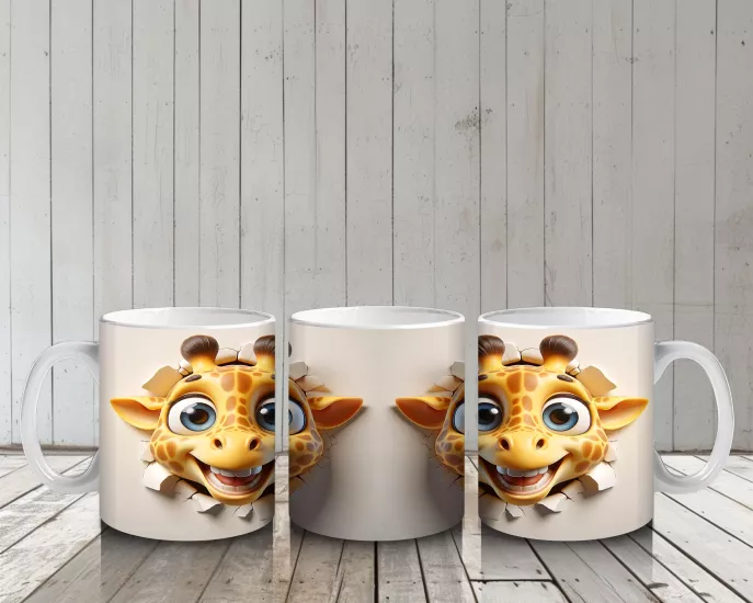 Çocuklara Sütü Sevdiren Duvarı Delip Bakan Neşeli Zürafa Kupa Bardak