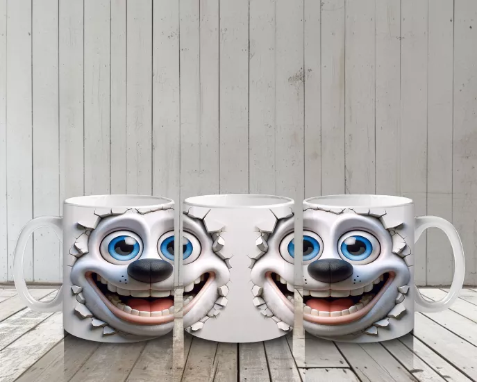 Çocuklara Sütü Sevdiren Neşeli Beyaz Yavru Köpek Kupa Bardak