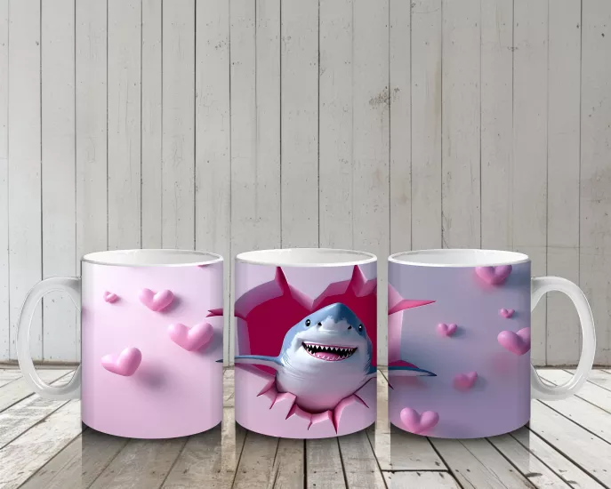 Çocuklara Sütü Sevdiren Kalp Yağmurlu Köpekbalığı Kupa Bardak