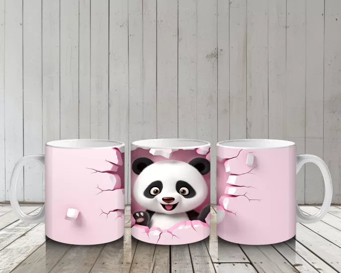 Çocuklara Sütü Sevdiren Duvarı Delip Bakan Neşeli Panda Kupa Bardak