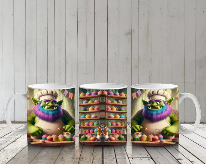 Çocuklara Sütü Sevdiren Rengârenk Cupcake Şefi Canavar Desenli Kupa Bardak