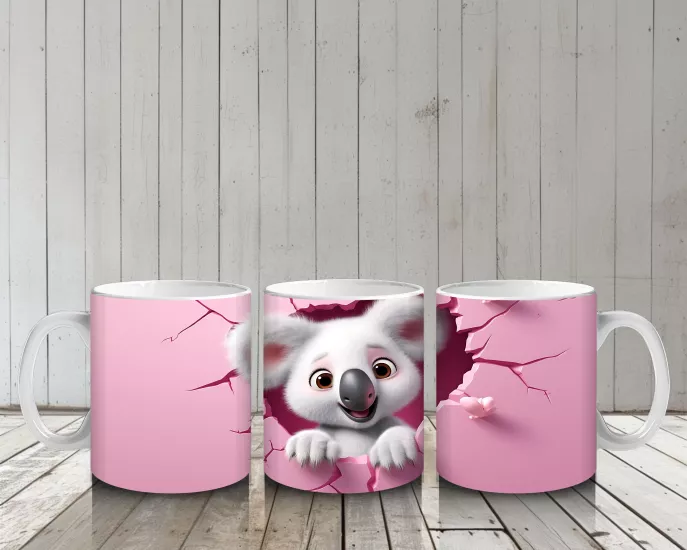 Çocuklara Sütü Sevdiren Kalp Çatlağından Bakan Şirin Koala Kupa Bardak