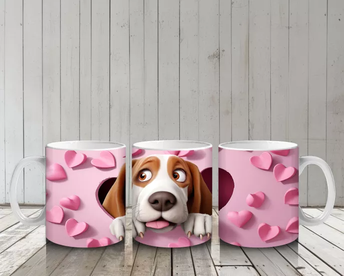 Çocuklara Sütü Sevdiren Kalp Duvarından Bakan Meraklı Köpek Kupa Bardak