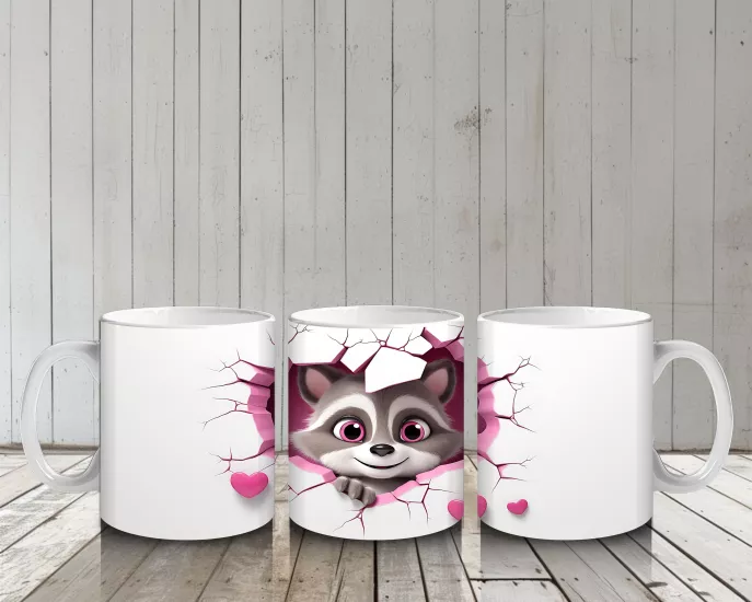 Çocuklara Sütü Sevdiren Kalp Çerçevesinden Bakan Meraklı Rakun Kupa Bardak