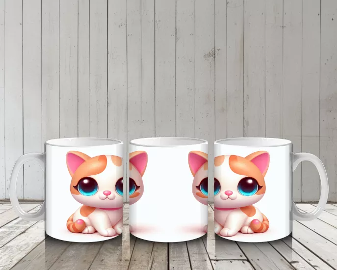 Çocuklara Sütü Sevdiren Pembe Yanaklı Kedi Kupa Bardak