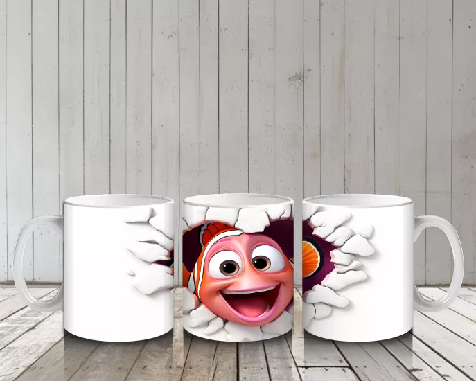 Çocuklara Sütü Sevdiren Duvarı Delip Bakan Renkli Palyaço Balığı Kupa Bardak