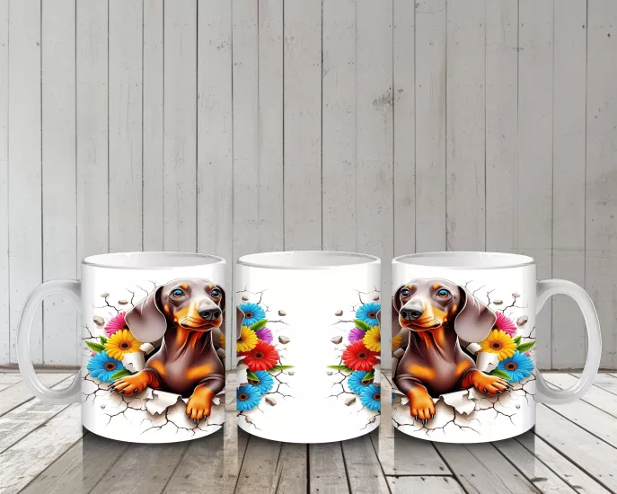 Çocuklara Sütü Sevdiren Çiçek Buketli Yavru Köpek Kupa Bardak