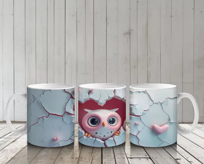 Çocuklara Sütü Sevdiren Duvarı Delip Bakan Meraklı Baykuş Kupa Bardak