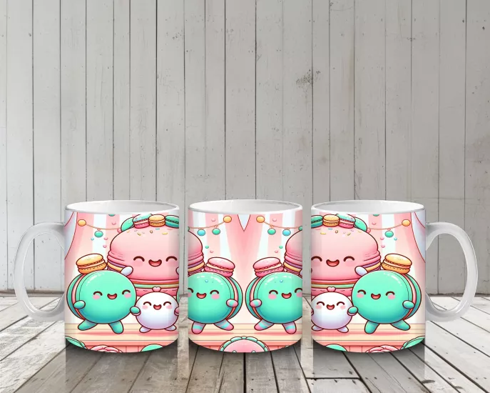 Çocuklara Sütü Sevdiren Neşeli Macaron Ailesi Desenli Kupa Bardak