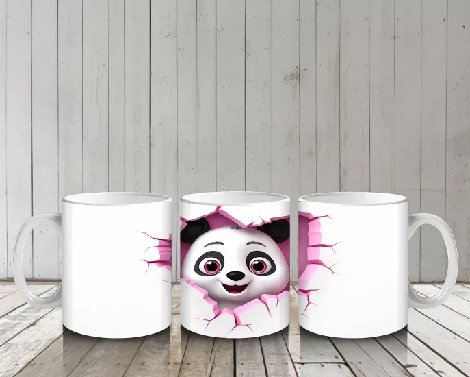 Çocuklara Sütü Sevdiren Kalp Çerçevesinden Bakan Meraklı Panda Kupa Bardak