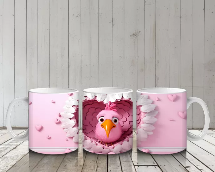 Çocuklara Sütü Sevdiren Kalp İçindeki Neşeli Kuş Kupa Bardak