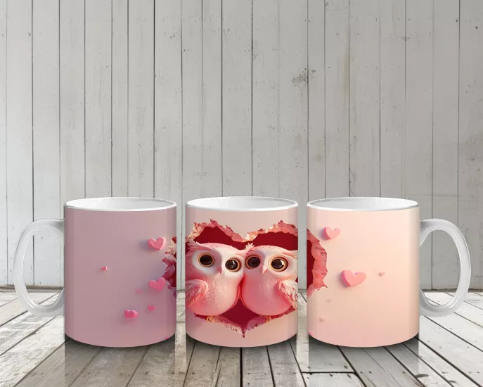 Çocuklara Sütü Sevdiren Kırık Kalpten Bakan Sevimli Baykuş Çifti Kupa Bardak