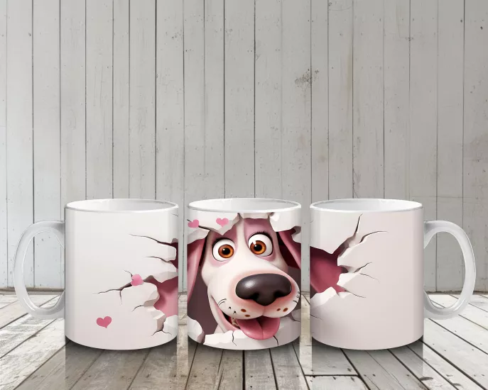 Çocuklara Sütü Sevdiren Duvarı Delip Gelen Heyecanlı Köpek Kupa Bardak