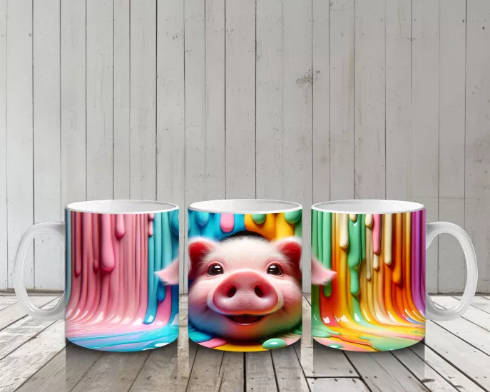 Çocuklara Sütü Sevdiren Boya Şelaleli Pembe Domuz Kupa Bardak