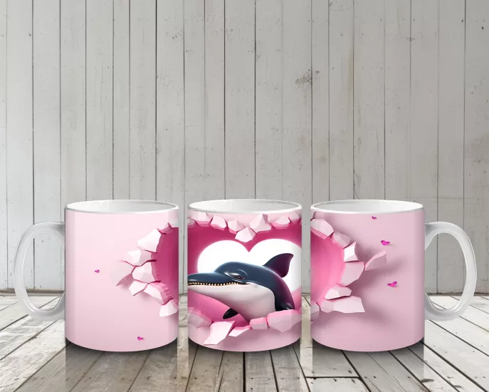 Çocuklara Sütü Sevdiren Kalp Çerçevesinden Bakan Neşeli Yunus Kupa Bardak