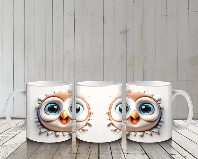 Çocuklara Sütü Sevdiren Gözleri Parıldayan Baykuş Çifti Kupa Bardak