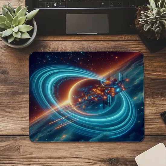 3D Uzay Manzaralı Neon Mouse Pad - 19x23 cm 2 mm Dikdörtgen İthal Baskılı Mouse Pad