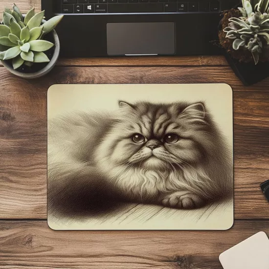 Yana Yatmış İran Kedisi Mousepad – Tüylü Detaylar - 19x23 cm 2 mm Dikdörtgen İthal Baskılı Mouse Pad