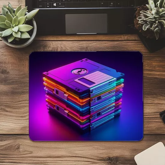 Renkli Disketler Temalı Retro Mousepad - 19x23 cm 2 mm Dikdörtgen İthal Baskılı Mouse Pad