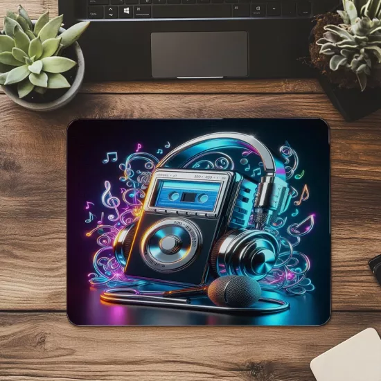 Glowing Kulaklıklı Nostalji Mouse Pad - 19x23 cm 2 mm Dikdörtgen İthal Baskılı Mouse Pad