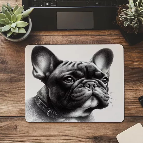 Fransız Bulldog Çizimli Mousepad – Tatlı ve Detaylı - 19x23 cm 2 mm Dikdörtgen İthal Baskılı Mouse Pad