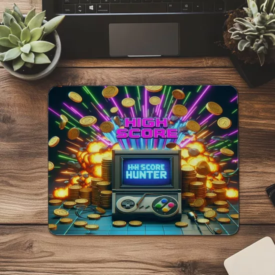 High Score Hunter Yazılı Retro Gamer Mousepad - 19x23 cm 2 mm Dikdörtgen İthal Baskılı Mouse Pad